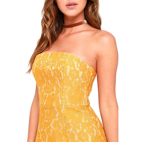 Keepsake The Label Every Way Golden Yellow Strapless Lace Mini Dress Size XS - Picture 4 of 16